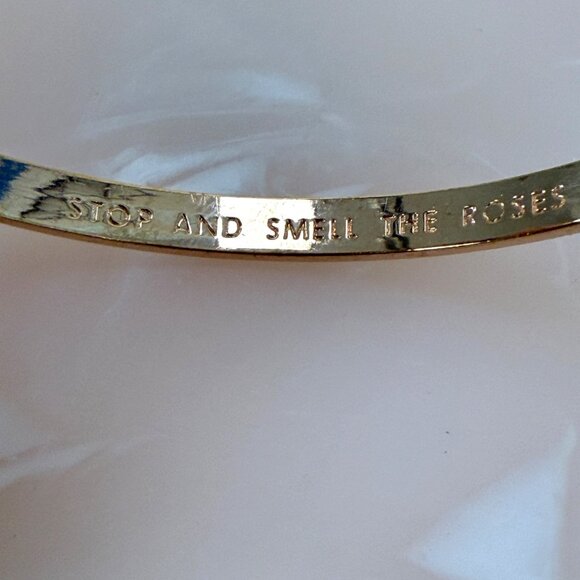 Kate Spade Rose Gold "Stop And Smell The Roses" Engraved Bangle Bracelet - Picture 2 of 7